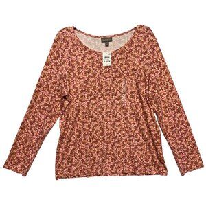 Style & Co Peached Pink Floral Long Sleeve Tee XL 60% Cotton 40% Polyester
